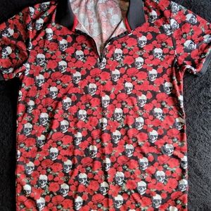 Skulls and Rose's Mens Casual Shirt Short Sleeves (Zipper)